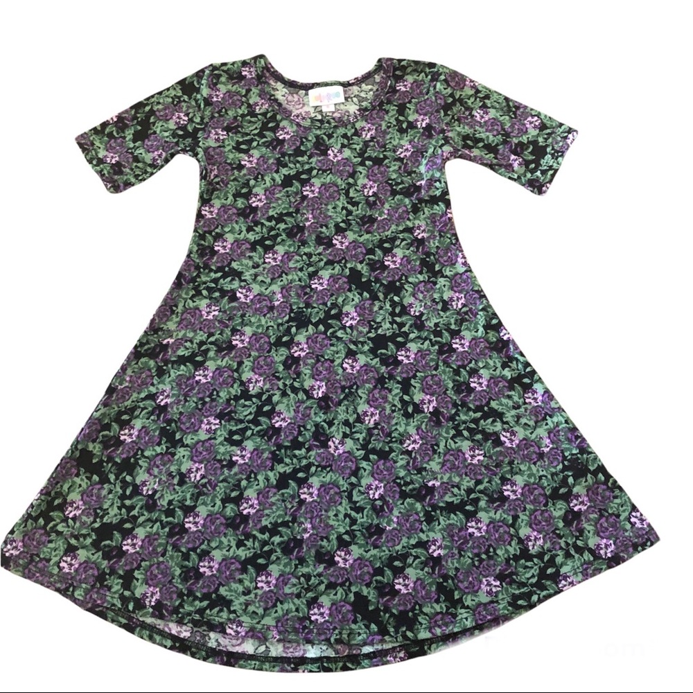 Lularoe Girls Adeline Dress Size 6 Purple Floral Fit and Flare Style